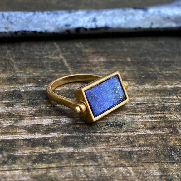 NEW Antique Style Rectangle Lapis Flip Ring - Picture 5 of 7
